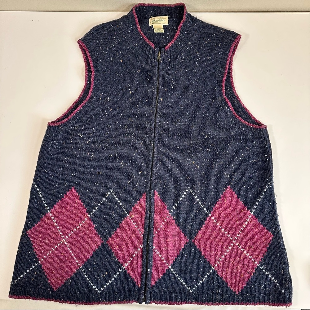 St. John’s Bay Knit Sweater Vest Plus‎ 2X Navy Pink Argyle Zip Front Wool Blend